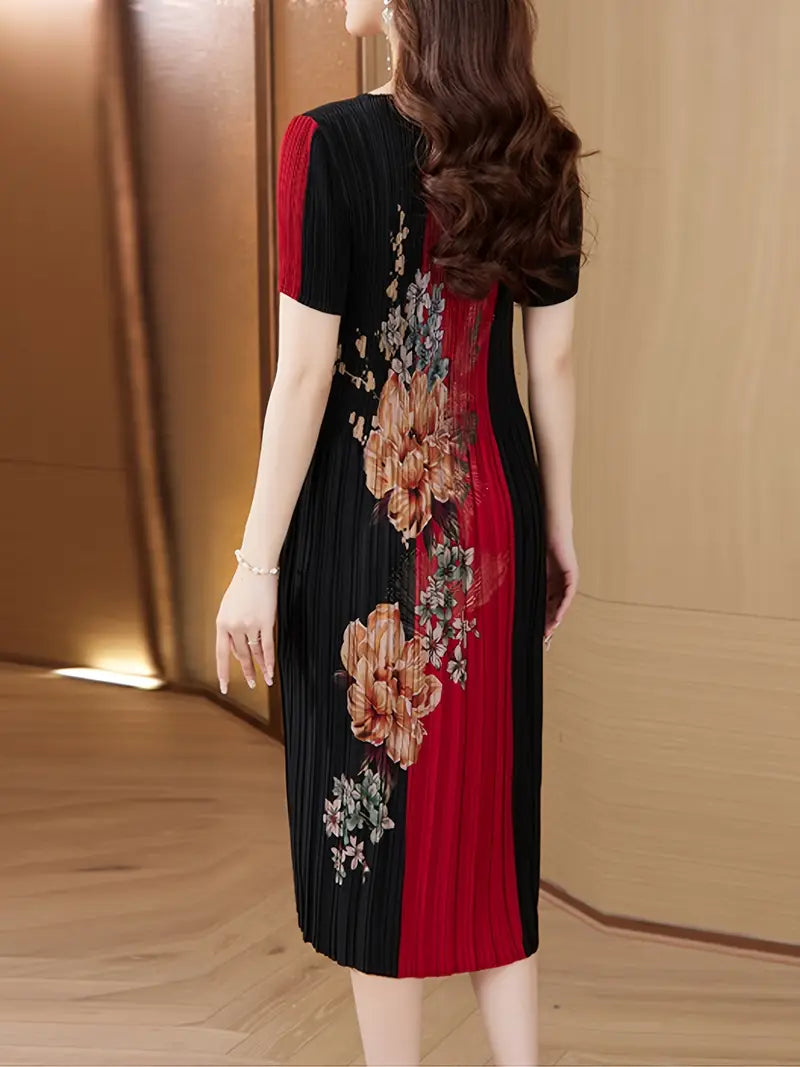 Women's Floral Pleated Midi Dress