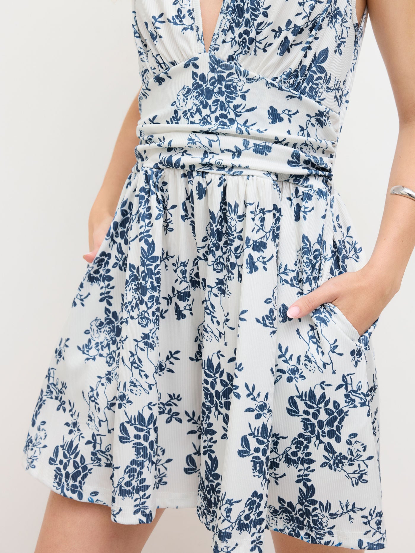 V-neck Floral Ruched Romper