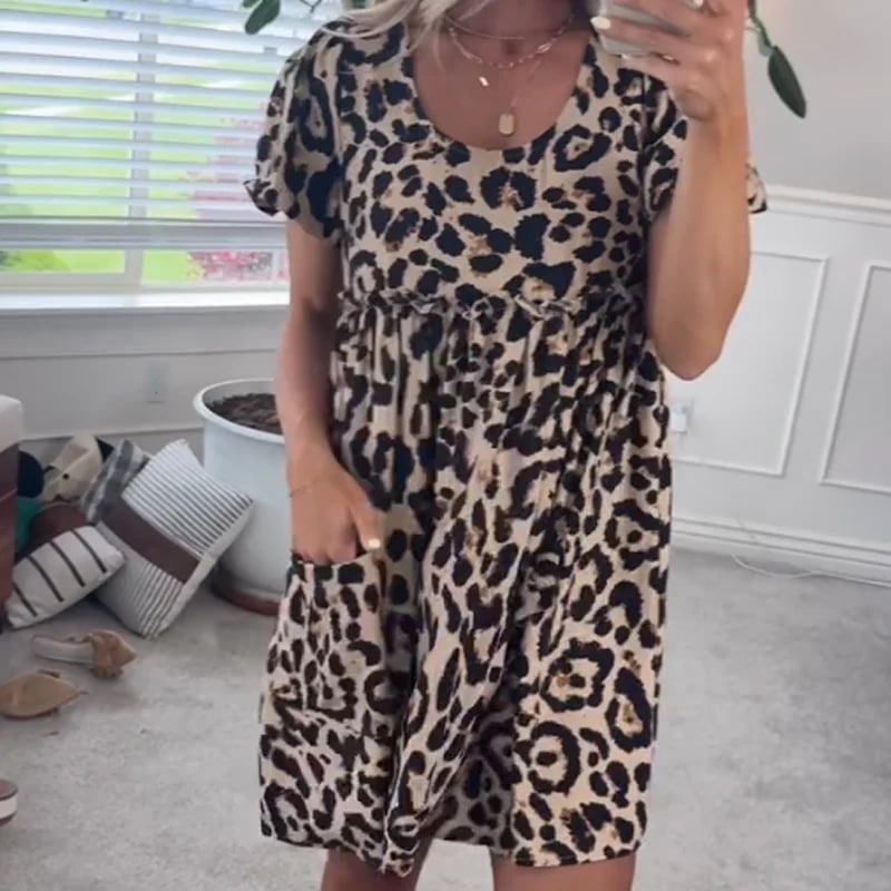 ⏰Women's Casual Leopard Print Mini Dress