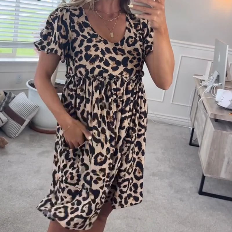 ⏰Women's Casual Leopard Print Mini Dress