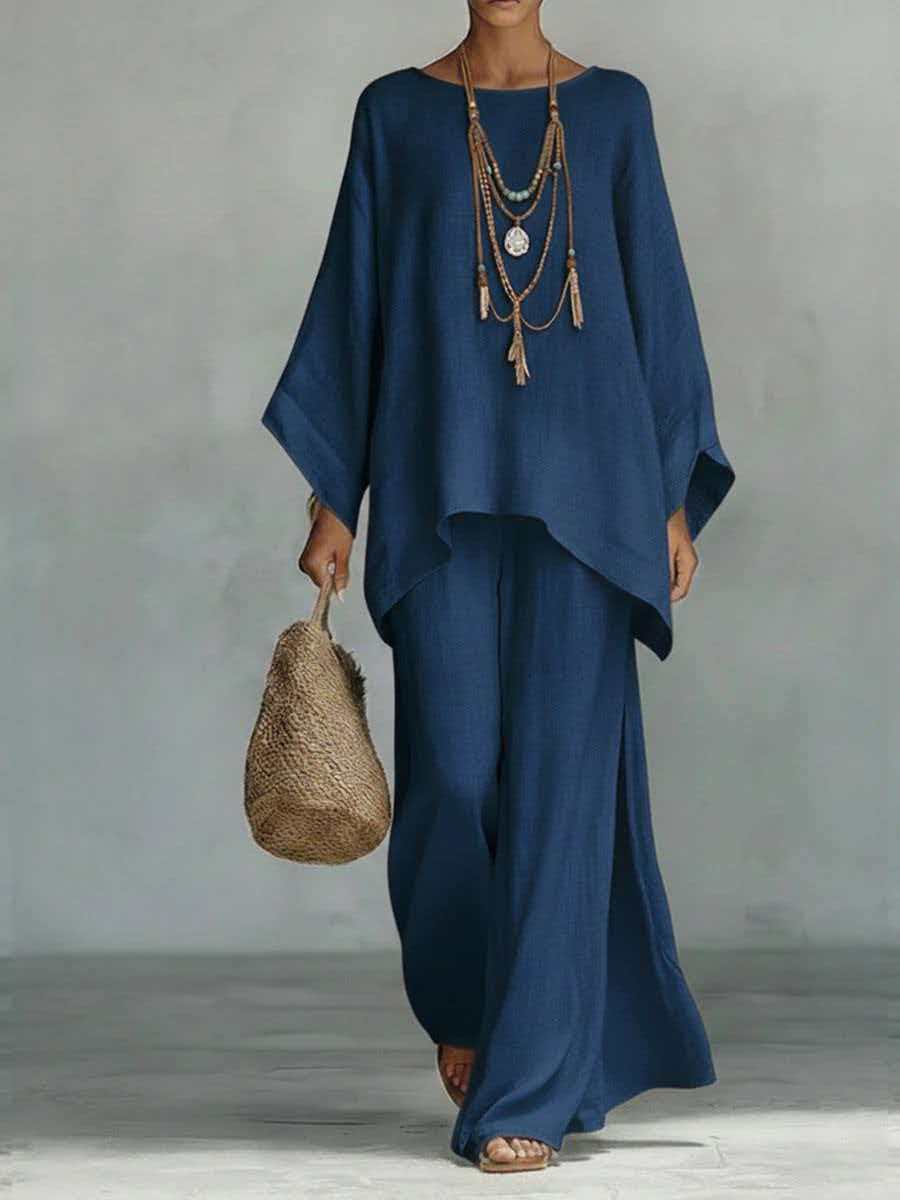 Women's Loose Fit Long Sleeve Top & Wide Leg Pants Set