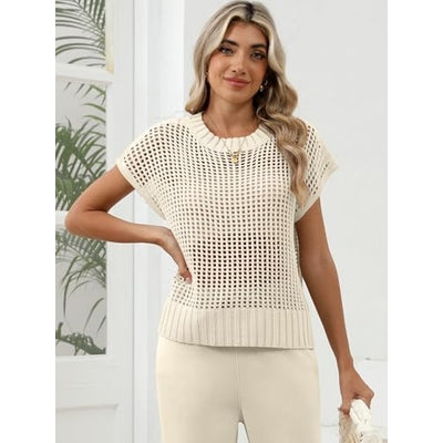 Women Summer Short Sleeve Crochet