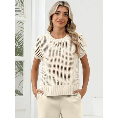 Women Summer Short Sleeve Crochet