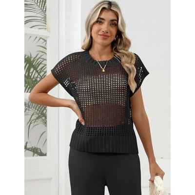 Women Summer Short Sleeve Crochet