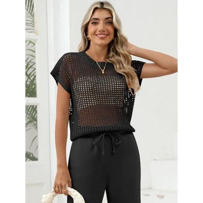 Women Summer Short Sleeve Crochet