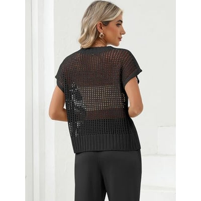 Women Summer Short Sleeve Crochet