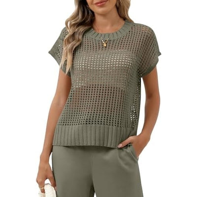 Women Summer Short Sleeve Crochet