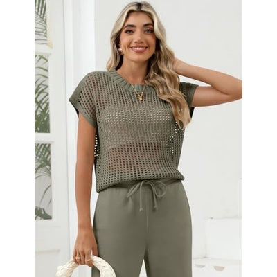 Women Summer Short Sleeve Crochet