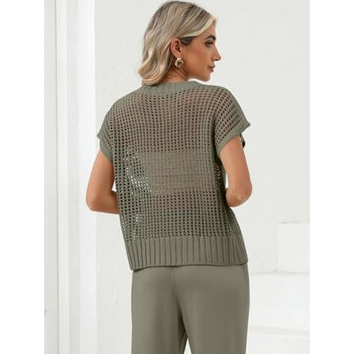 Women Summer Short Sleeve Crochet