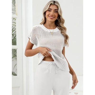 Women Summer Short Sleeve Crochet