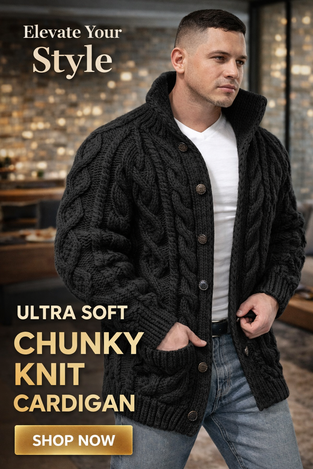 Men's Stand Collar Casual Knit Cardigan