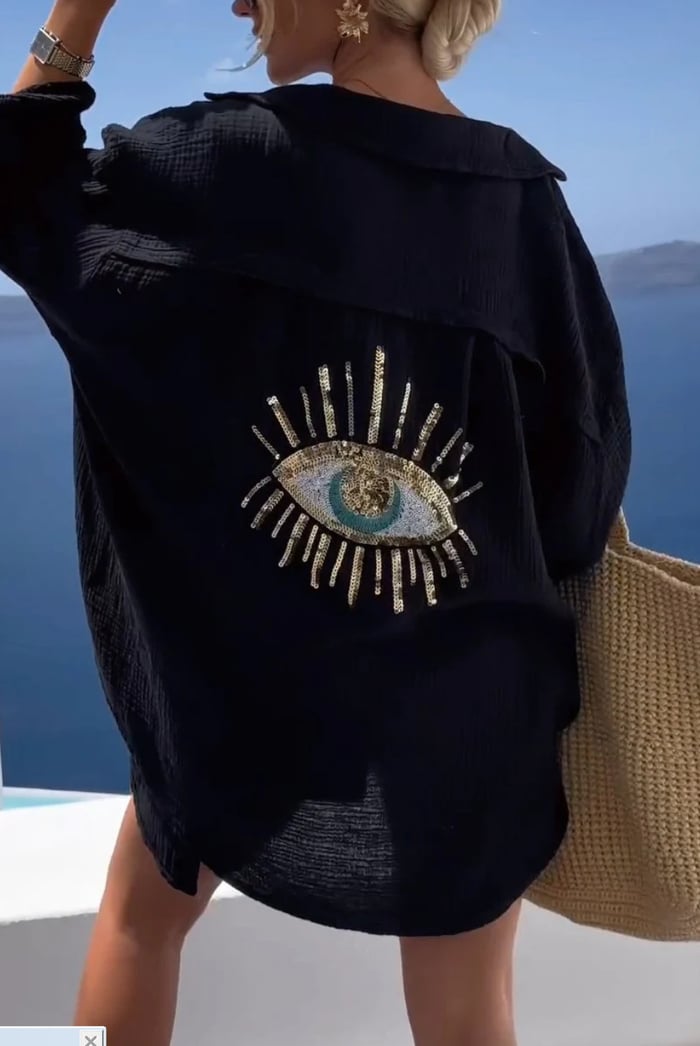 Casual Sequin Beaded Devil Eye Shirt
