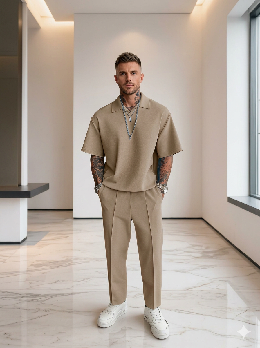 Men's Easy Summer Fashion 2-Piece Set – Premium Casual Polo & Tailored Pants