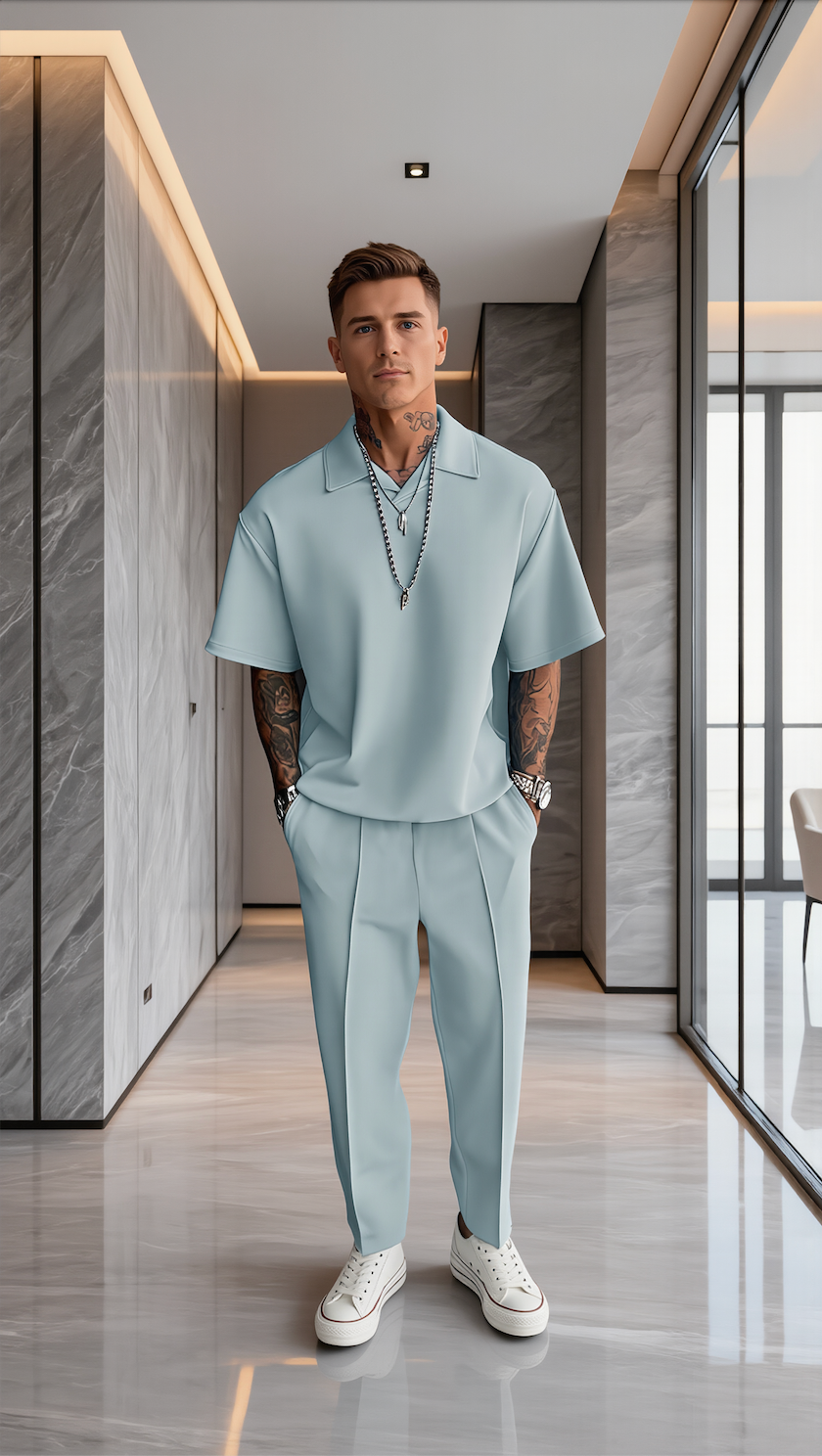 Men's Easy Summer Fashion 2-Piece Set – Premium Casual Polo & Tailored Pants