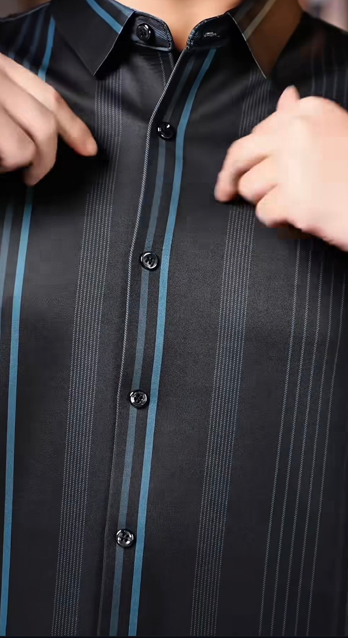 Men's Black & Blue Striped Formal Shirt β Premium Slim Fit