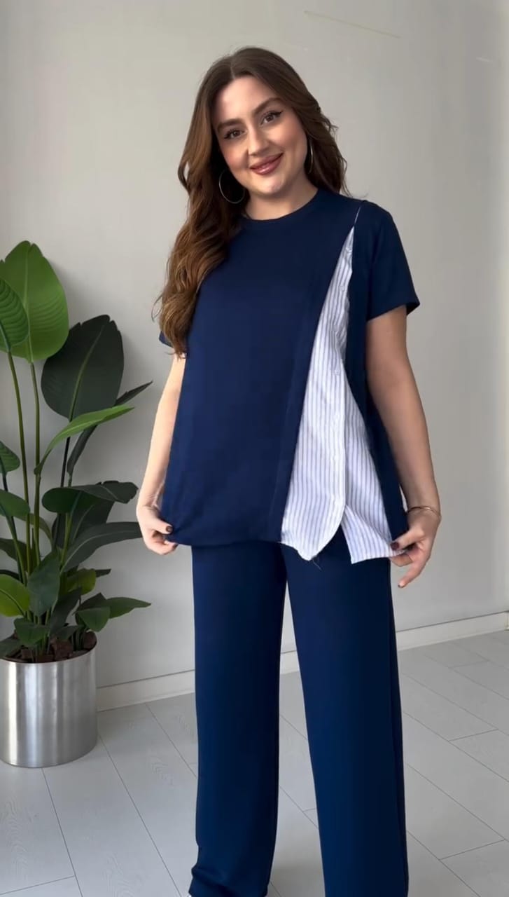Relaxed Two-Piece Side-Panel Top & Wide-Leg Pants Set