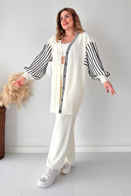 🥂Balloon Sleeve Striped Two-piece Set - Universal Size Fit