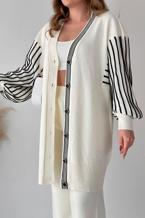 🥂Balloon Sleeve Striped Two-piece Set - Universal Size Fit