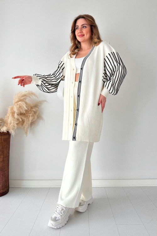 🥂Balloon Sleeve Striped Two-piece Set - Universal Size Fit