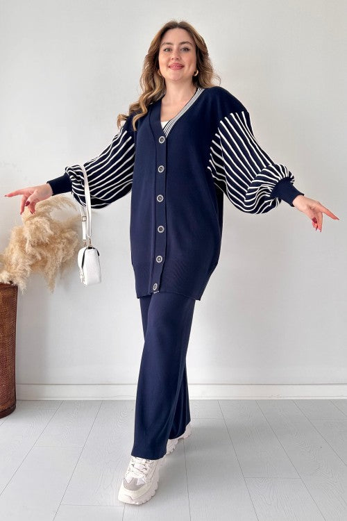 π₯Balloon Sleeve Striped Two-piece Set - Universal Size Fit