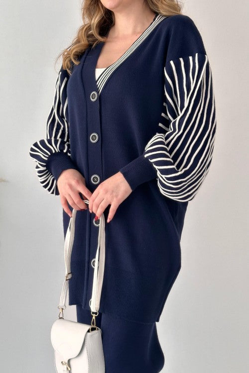 π₯Balloon Sleeve Striped Two-piece Set - Universal Size Fit