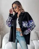 đ„Hot Sale 49% OFFâłWomen's Trendy Sequin Patchwork Coat with Raw Hem