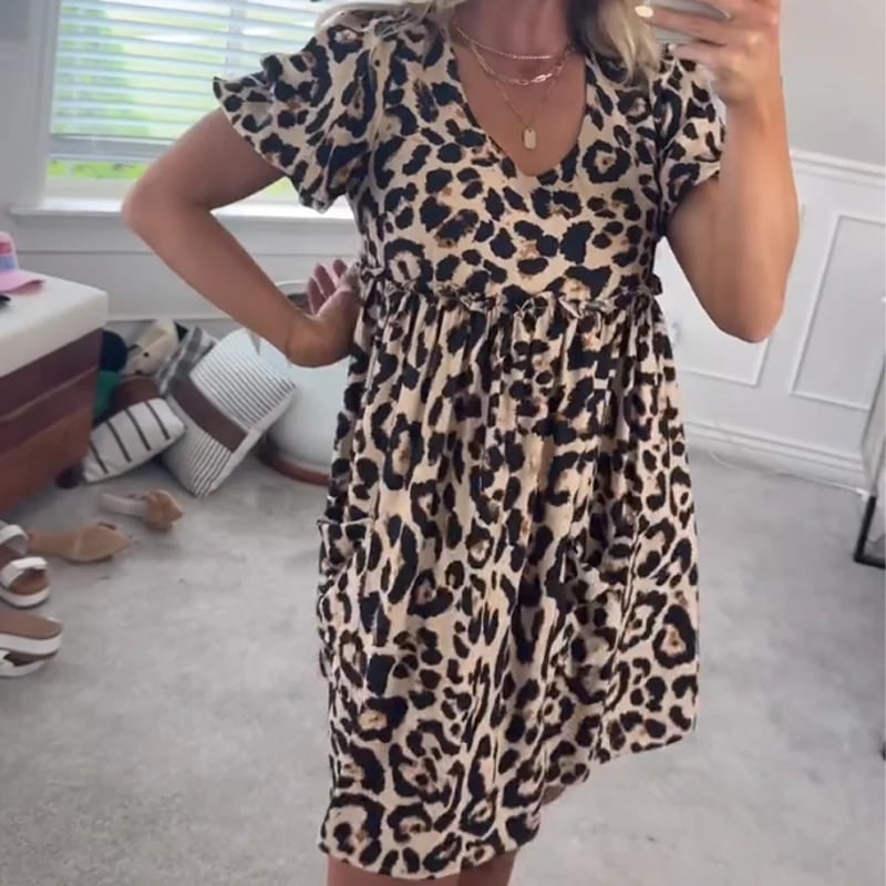 ⏰Women's Casual Leopard Print Mini Dress