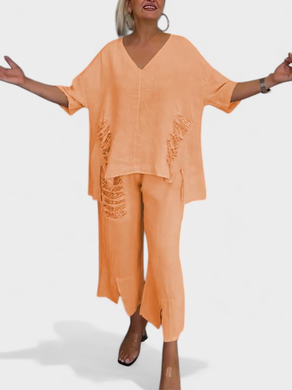 V-Neck Two Piece Set For Summer