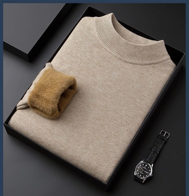 High quality solid color thick cashmere men's sweater Clothing & Accessories So-Comfy Khaki Half Turtleneck M (weight: 50-60KG)