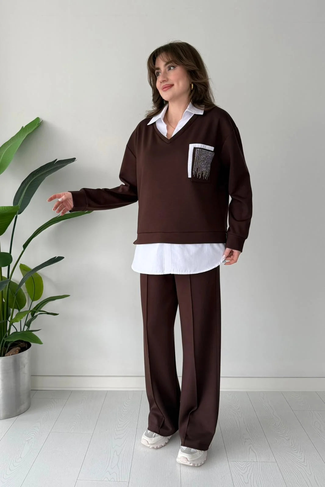 Two-Piece Set with Glittery Pocket Detail Shirt