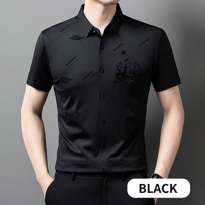 š„Men's Short Sleeve Button Down Business Shirt shirt So-Comfy Black M(50-60kg)