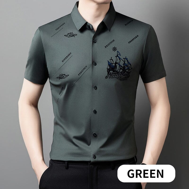š„Men's Short Sleeve Button Down Business Shirt shirt So-Comfy Green M(50-60kg)