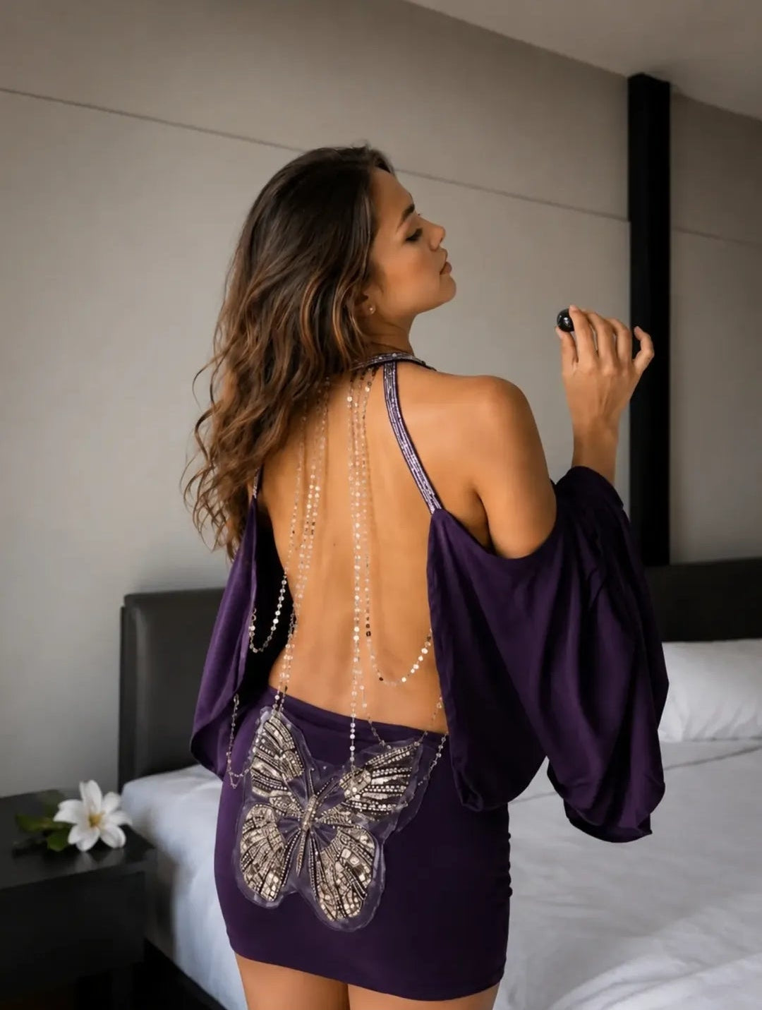 Backless Butterfly Sequins Dress