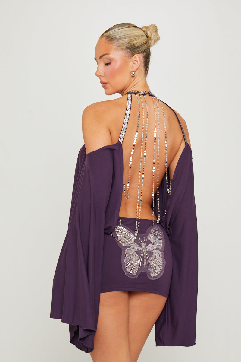 Backless Butterfly Sequins Dress