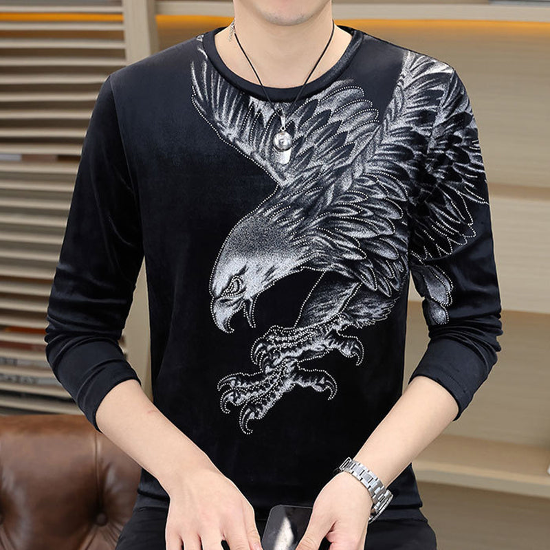 Men’s Eagle Print Pullover Long Sleeve Tops