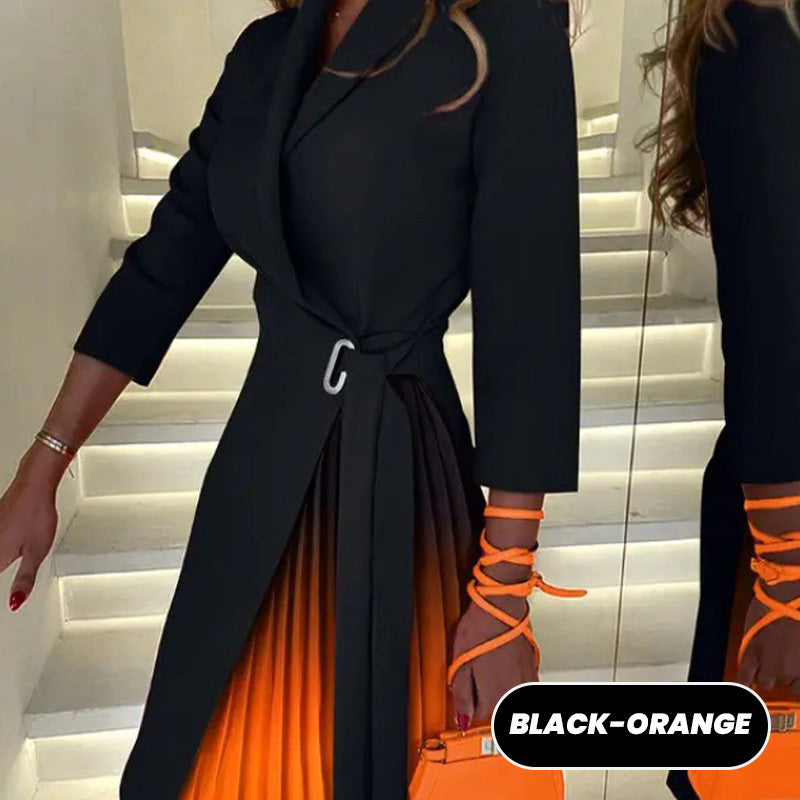 💥2025 Hot Sale 40% off💥Ombre Lapel Collar Fitted Pleated Blazer Dress