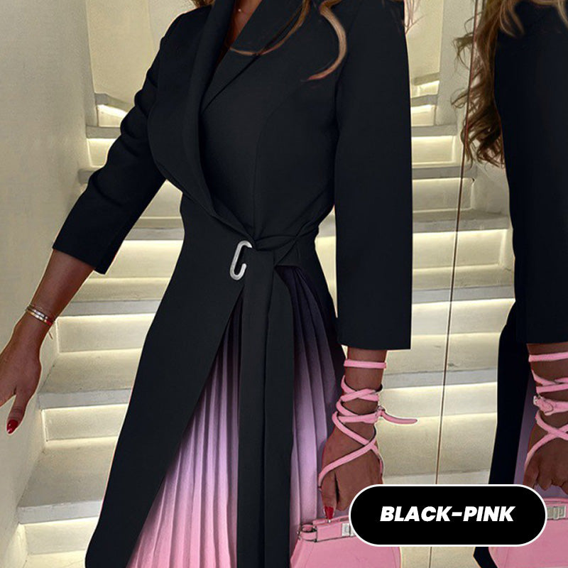 💥2025 Hot Sale 40% off💥Ombre Lapel Collar Fitted Pleated Blazer Dress