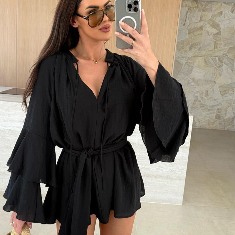 💞Luxurious and refreshing😍Women's Solid Color Loose Mini Dress
