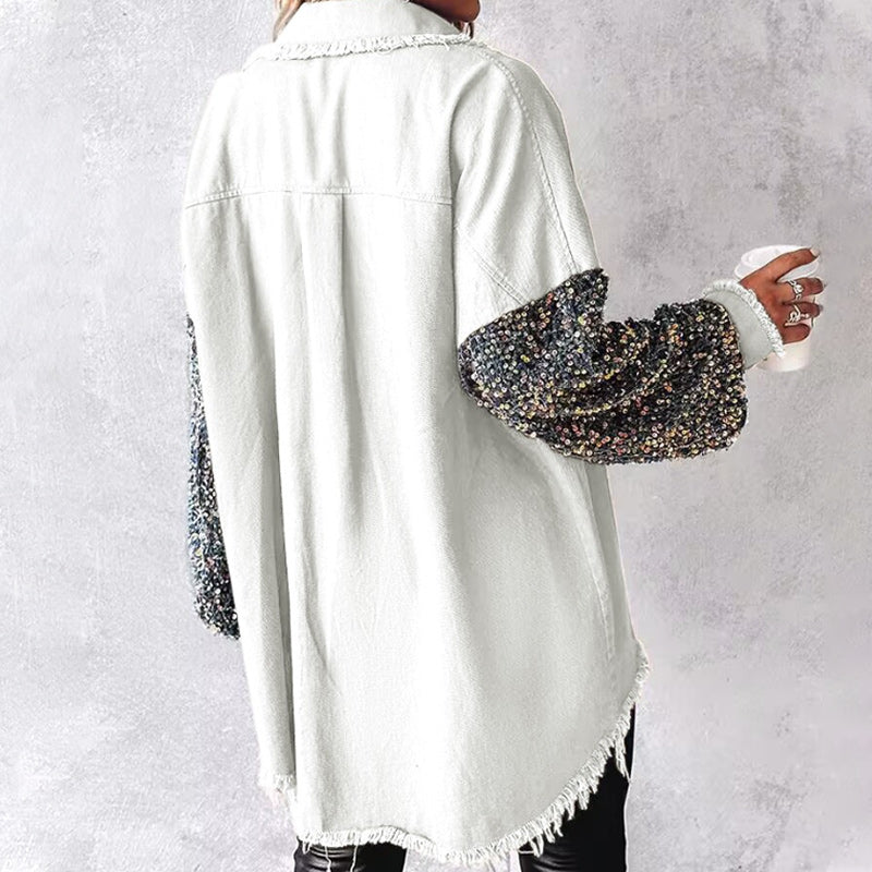đ„Hot Sale 49% OFFâłWomen's Trendy Sequin Patchwork Coat with Raw Hem
