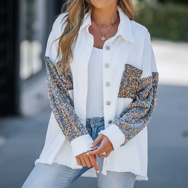 đ„Hot Sale 49% OFFâłWomen's Trendy Sequin Patchwork Coat with Raw Hem