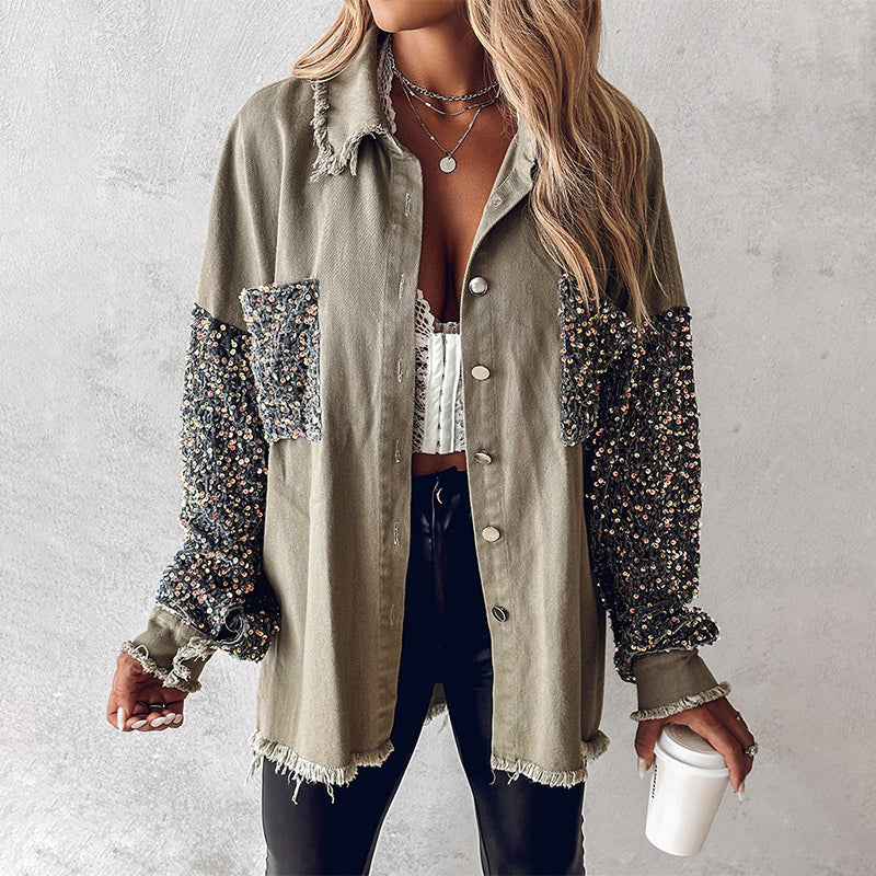 đ„Hot Sale 49% OFFâłWomen's Trendy Sequin Patchwork Coat with Raw Hem
