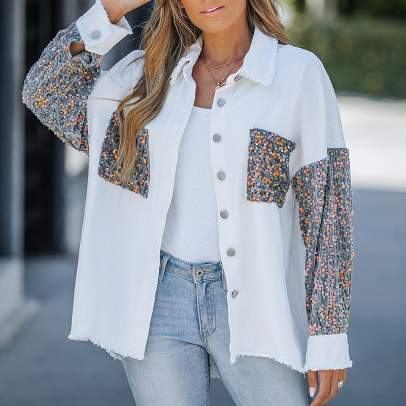 đ„Hot Sale 49% OFFâłWomen's Trendy Sequin Patchwork Coat with Raw Hem