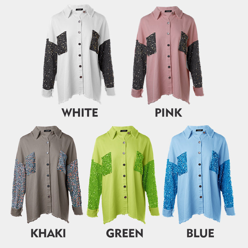 đ„Hot Sale 49% OFFâłWomen's Trendy Sequin Patchwork Coat with Raw Hem