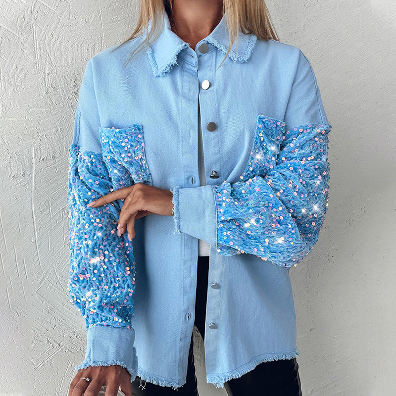 đ„Hot Sale 49% OFFâłWomen's Trendy Sequin Patchwork Coat with Raw Hem