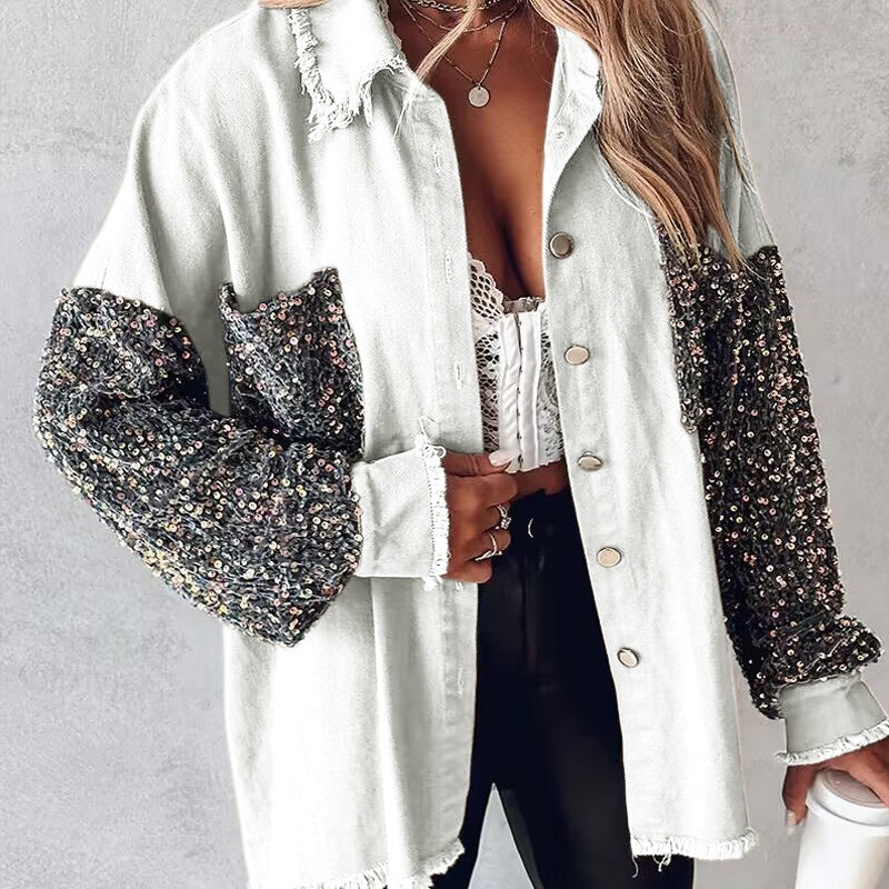 đ„Hot Sale 49% OFFâłWomen's Trendy Sequin Patchwork Coat with Raw Hem