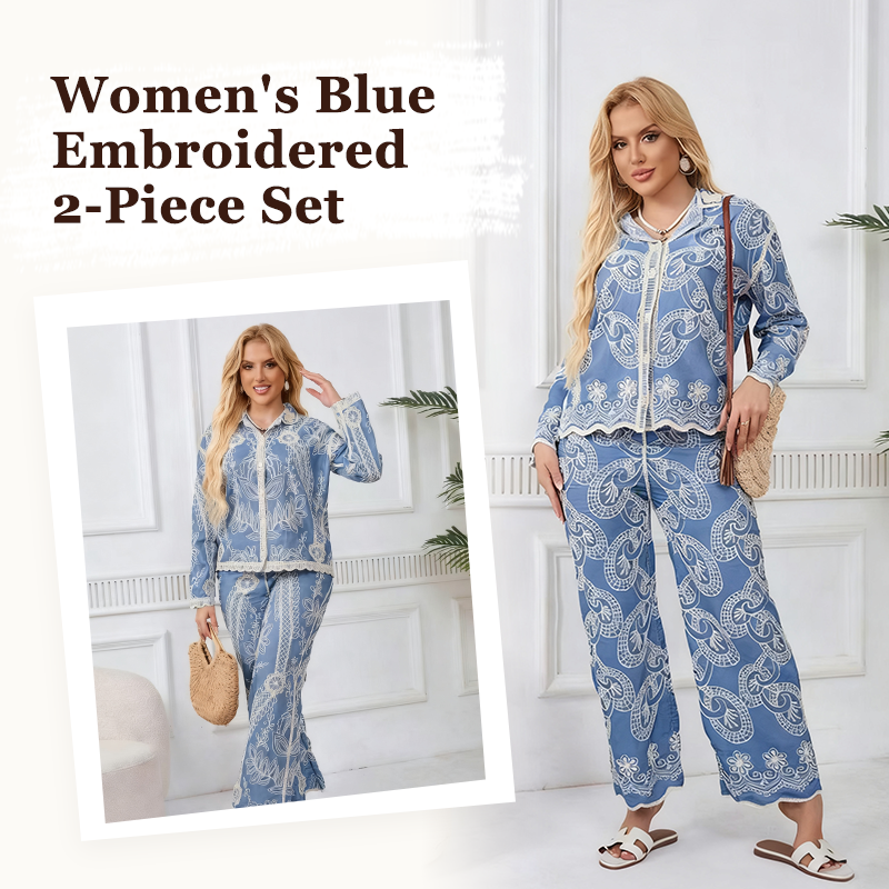 💥Limited-time offer: 50% off-Women's Blue Embroidered 2-Piece Set