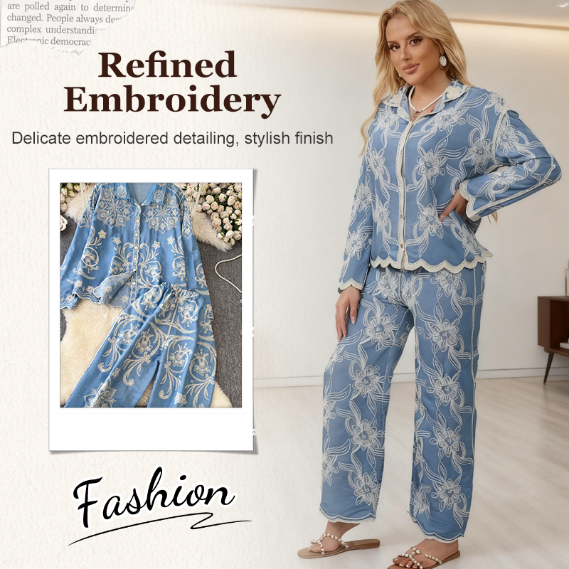 💥Limited-time offer: 50% off-Women's Blue Embroidered 2-Piece Set