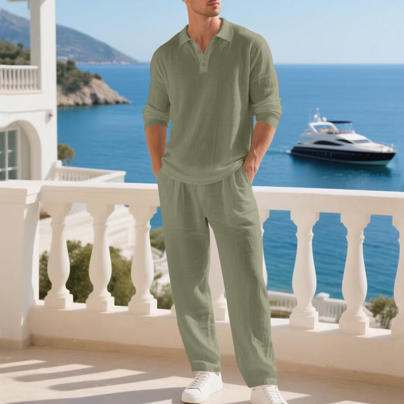 Men's Linen Blend 2-Piece Casual Set