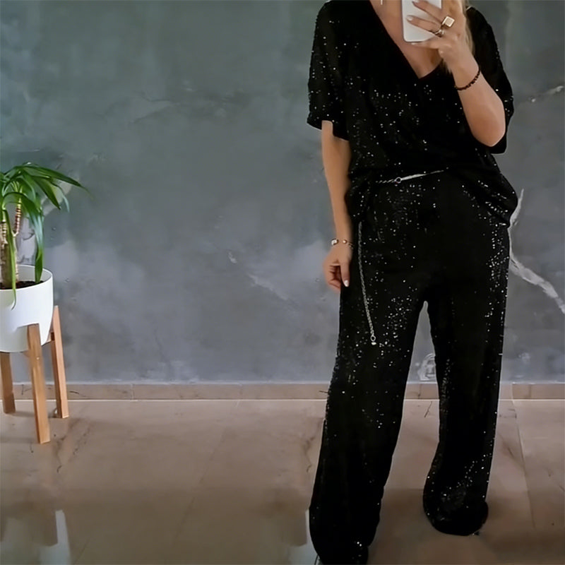 Women's V-Neck Sequined Casual Suit