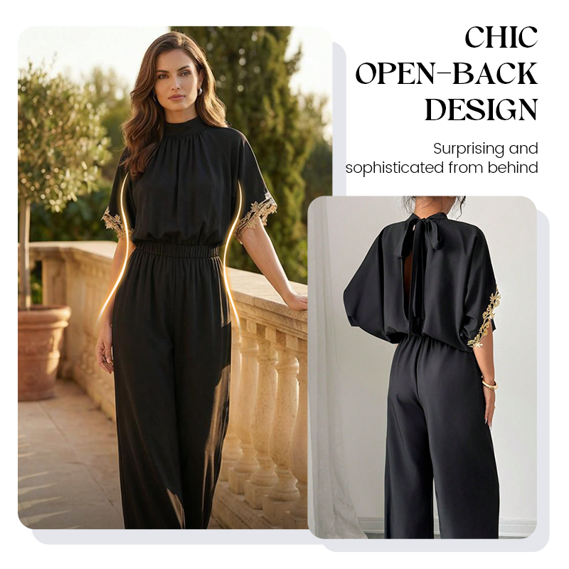 🔥Hot Deals-Women's Elegant Mock-Neck Half-Sleeve Jumpsuit